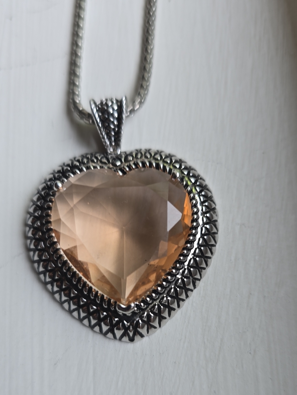 Heart-Shaped Morganite Crystal Pendant Necklace in Silver